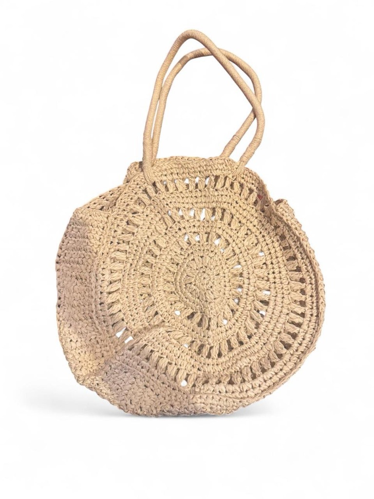 Lucky Brand Handwoven Round Straw Tote Bag - Beige